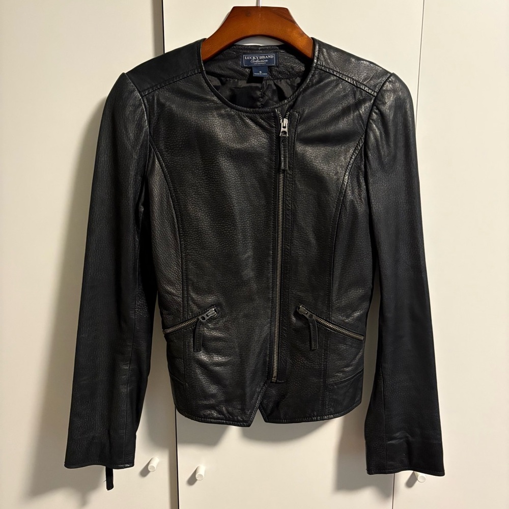 Lucky Brand Cool Black Leather Moto Lambskin women's Jacket S